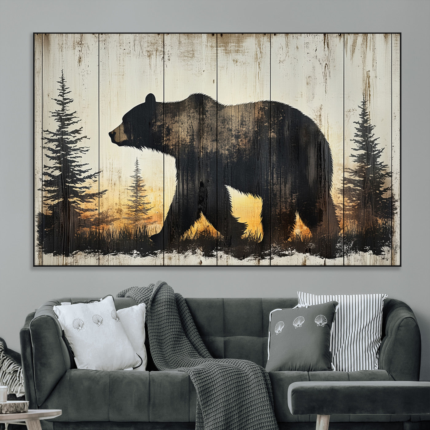 Vintage Bear Wall Art Canvas Print for Farmhouse - Mountain