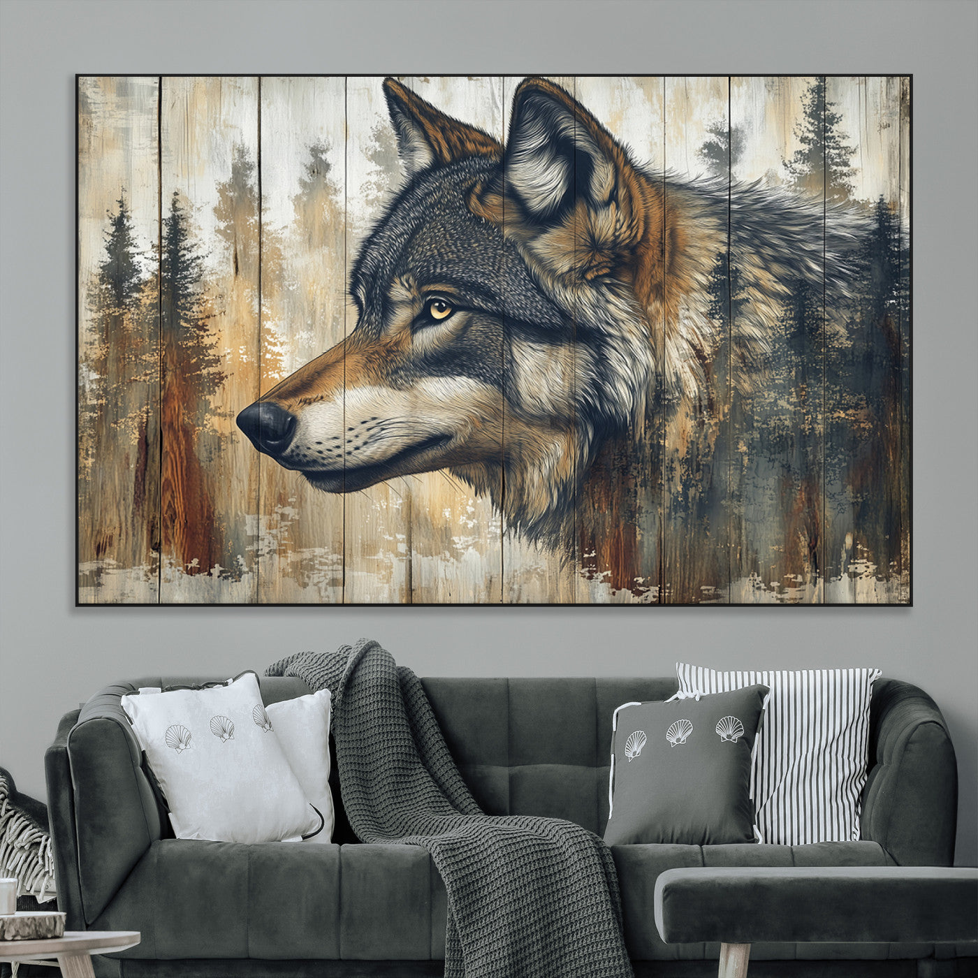 Rustic Wolf Wall Art Canvas Print – Vintage Woodland
