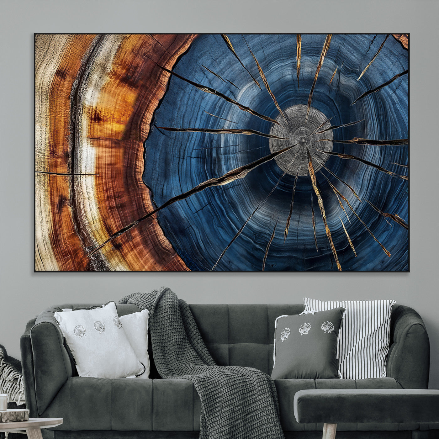 Framed Abstract Tree Ring Wall Art Print Natural Rustic Wood