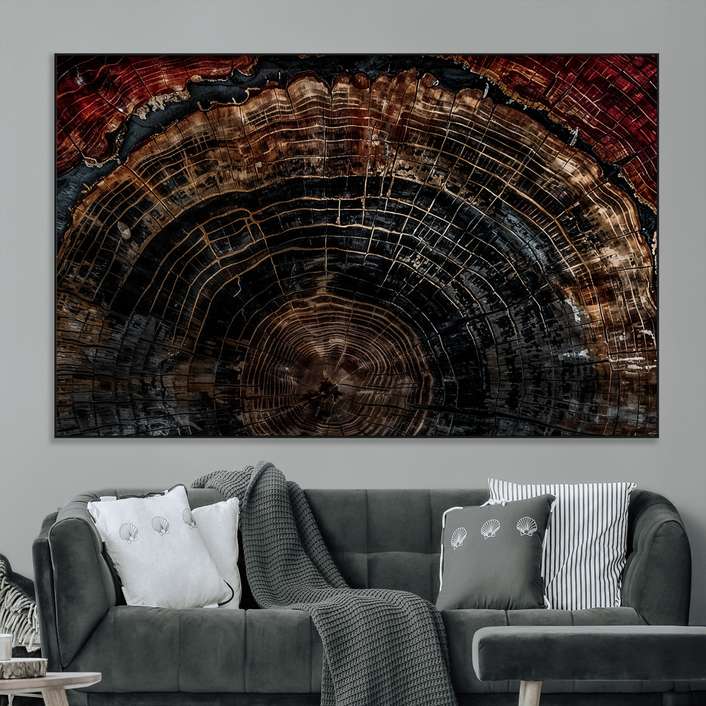 Dark Wood Ring Wall Art Canvas Print – Framed Abstract Tree