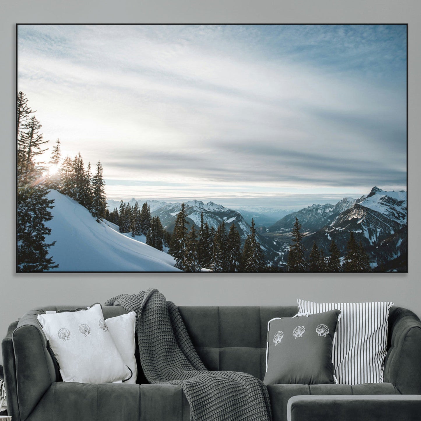 Snowy Mountains Wall Art Canvas Print – Framed Alpine