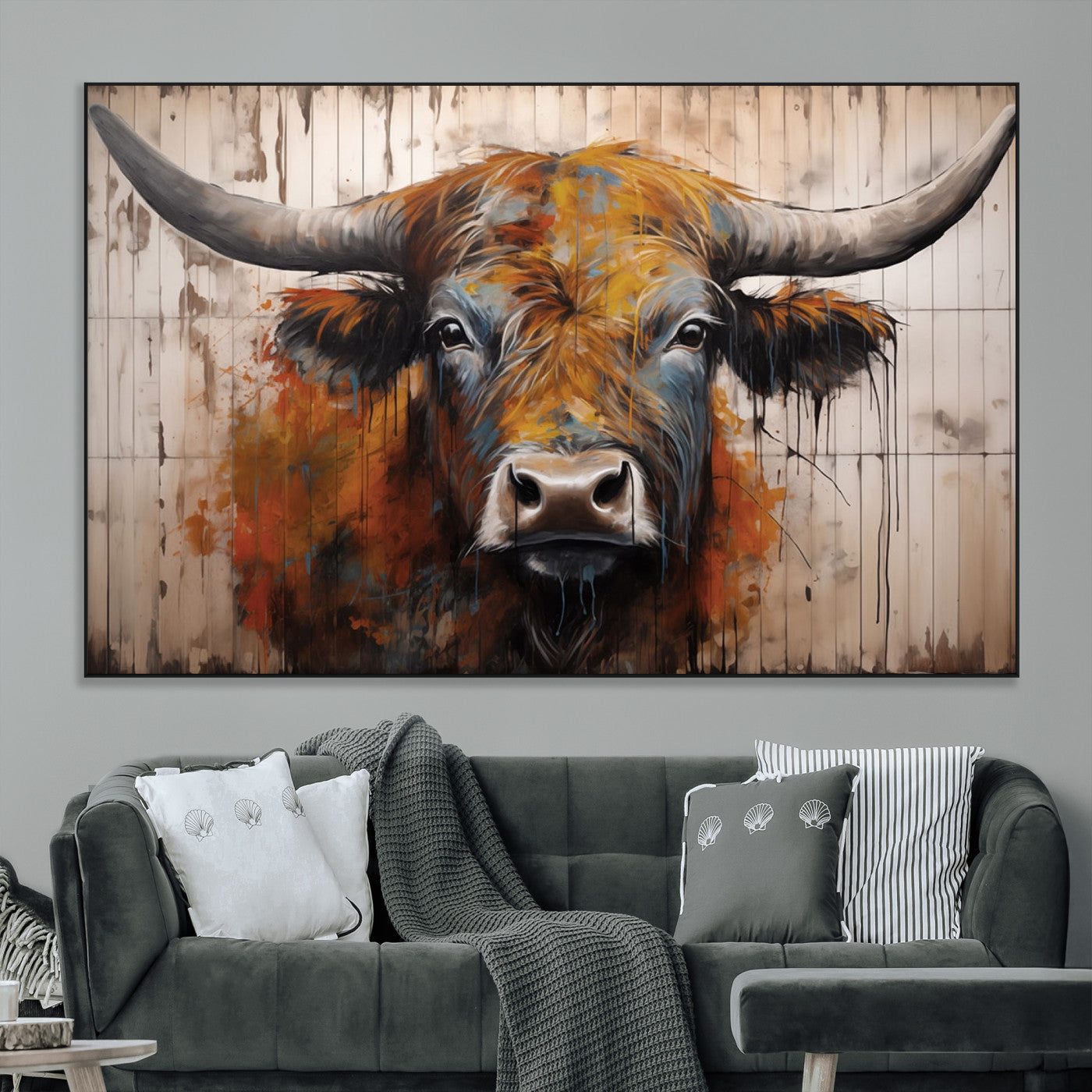 Scottish Highland Cow Cattle Art Print on Wood Style