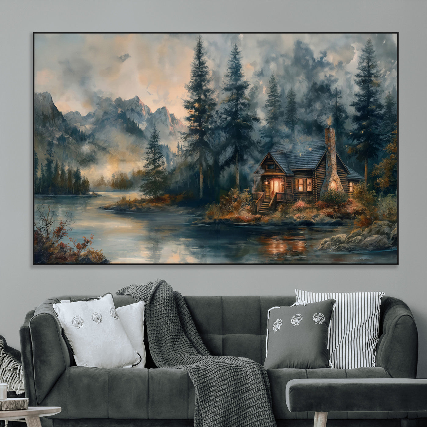 Rustic Cabin Woods Wall Art Print | Lake in a Forest Canvas