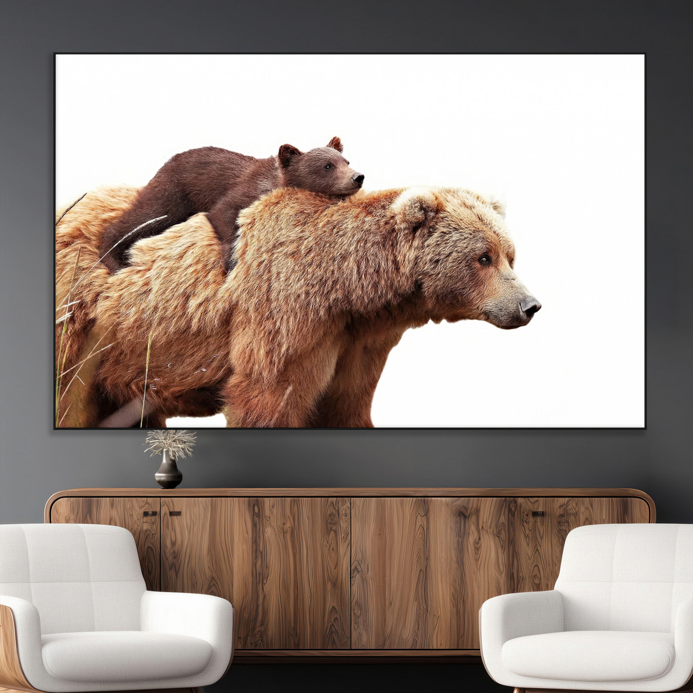 Mother and Baby Bear Canvas Wall Art - Adorable Wildlife