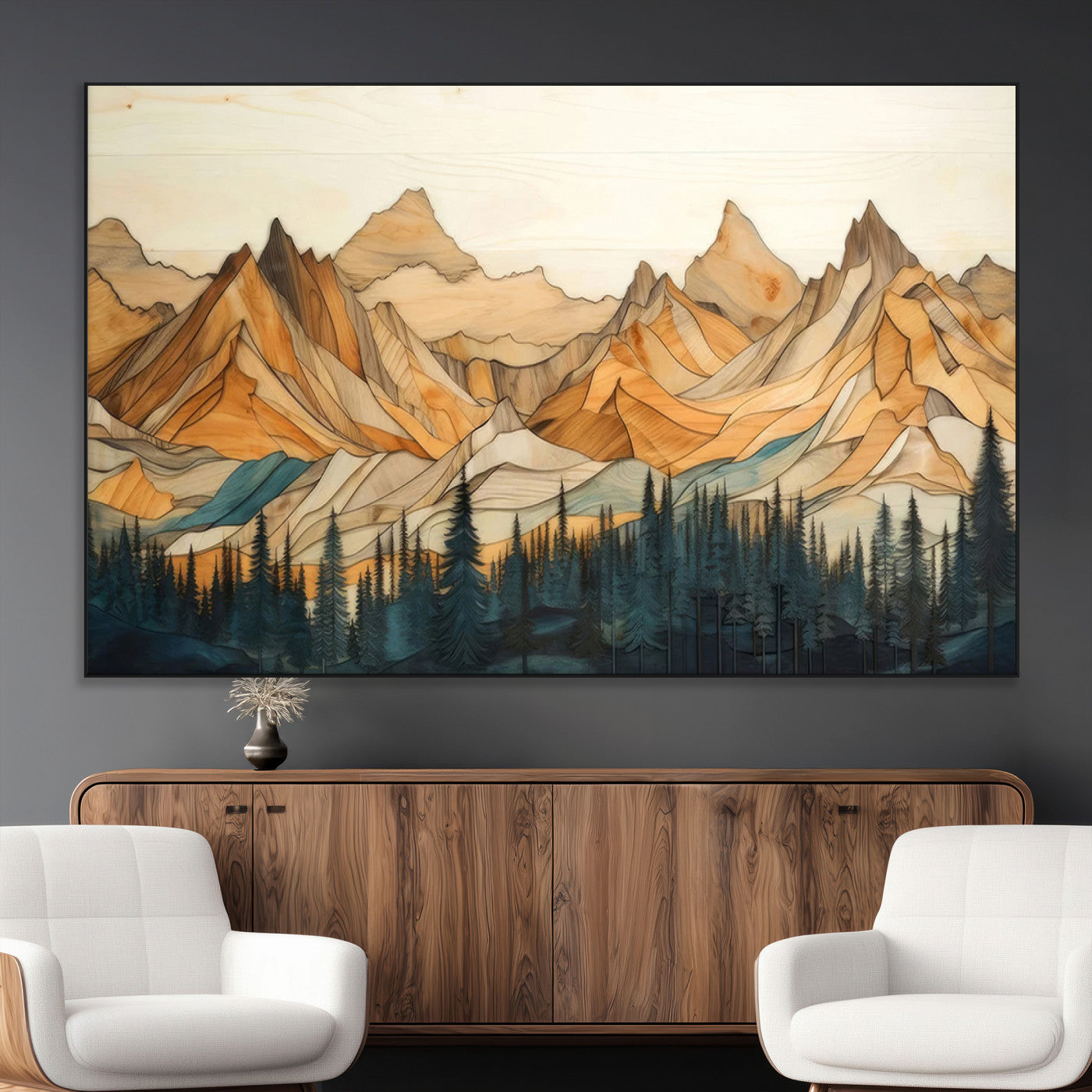 Rustic Wood Mountain Wall Art Print | Triptych Giclee Print
