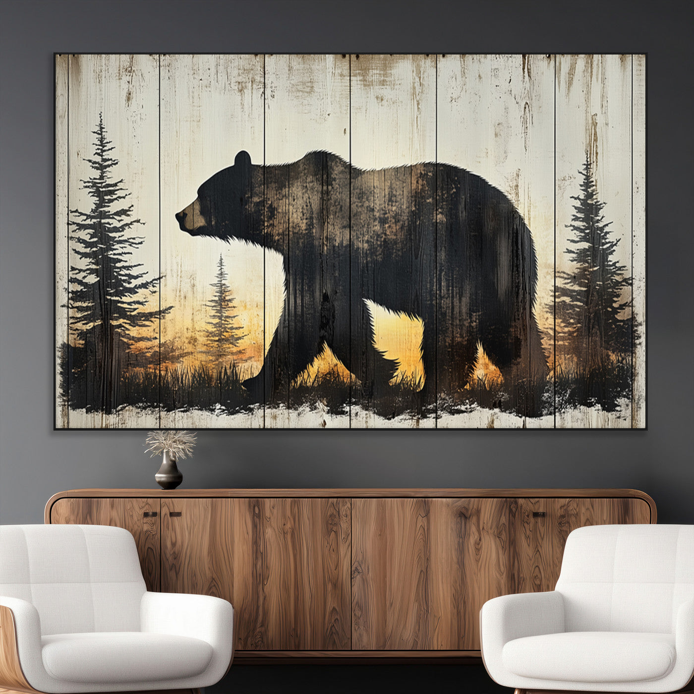 Vintage Bear Wall Art Canvas Print for Farmhouse - Mountain