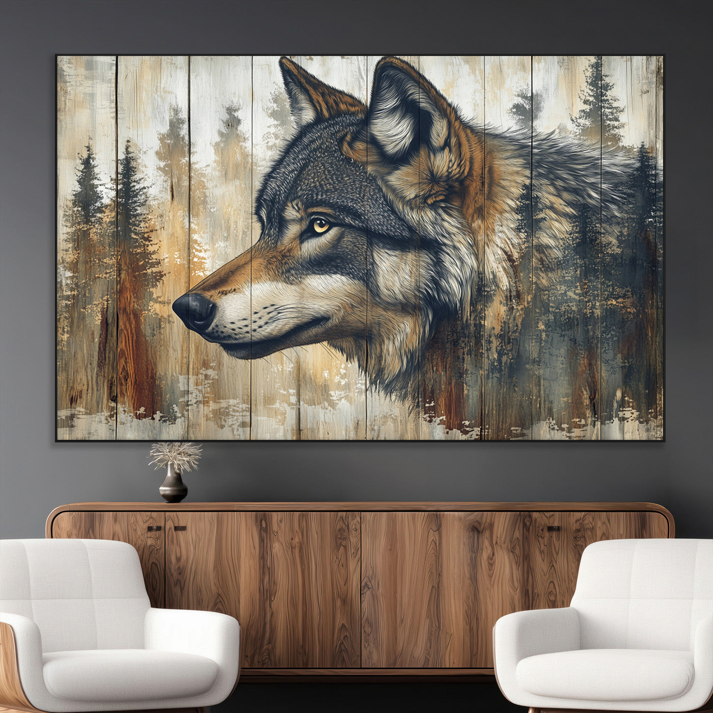 Rustic Wolf Wall Art Canvas Print – Vintage Woodland