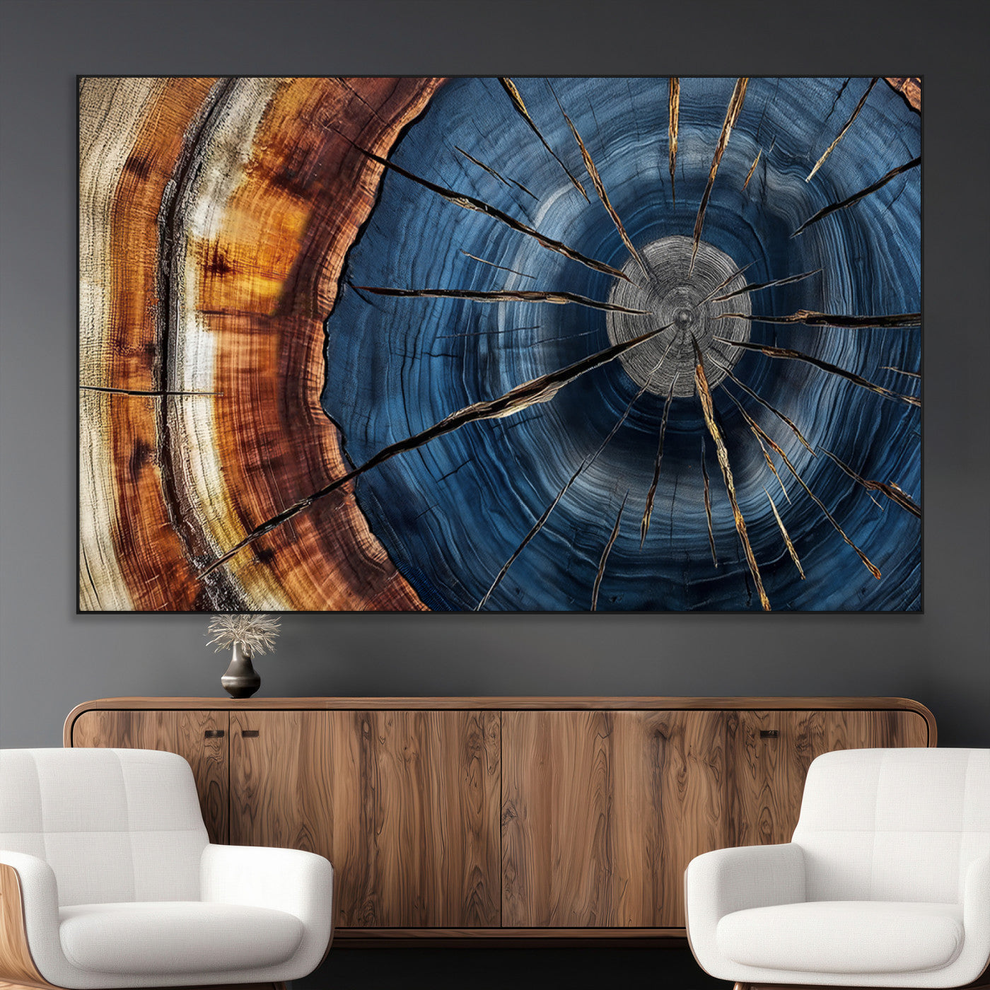 Framed Abstract Tree Ring Wall Art Print Natural Rustic Wood