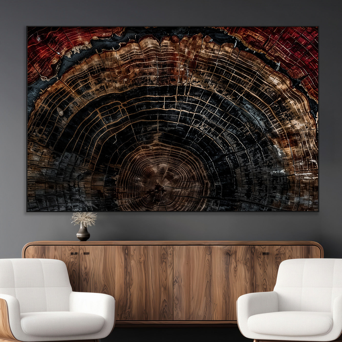 Dark Wood Ring Wall Art Canvas Print – Framed Abstract Tree
