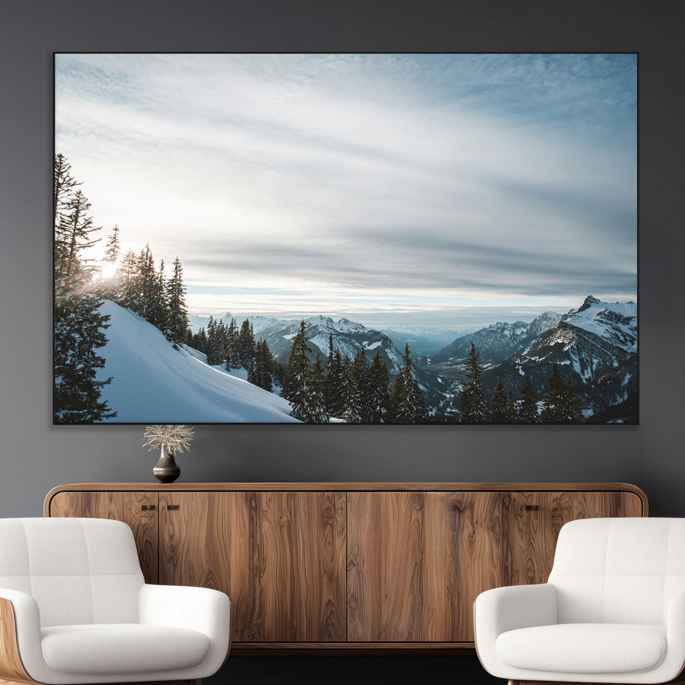 Snowy Mountains Wall Art Canvas Print – Framed Alpine