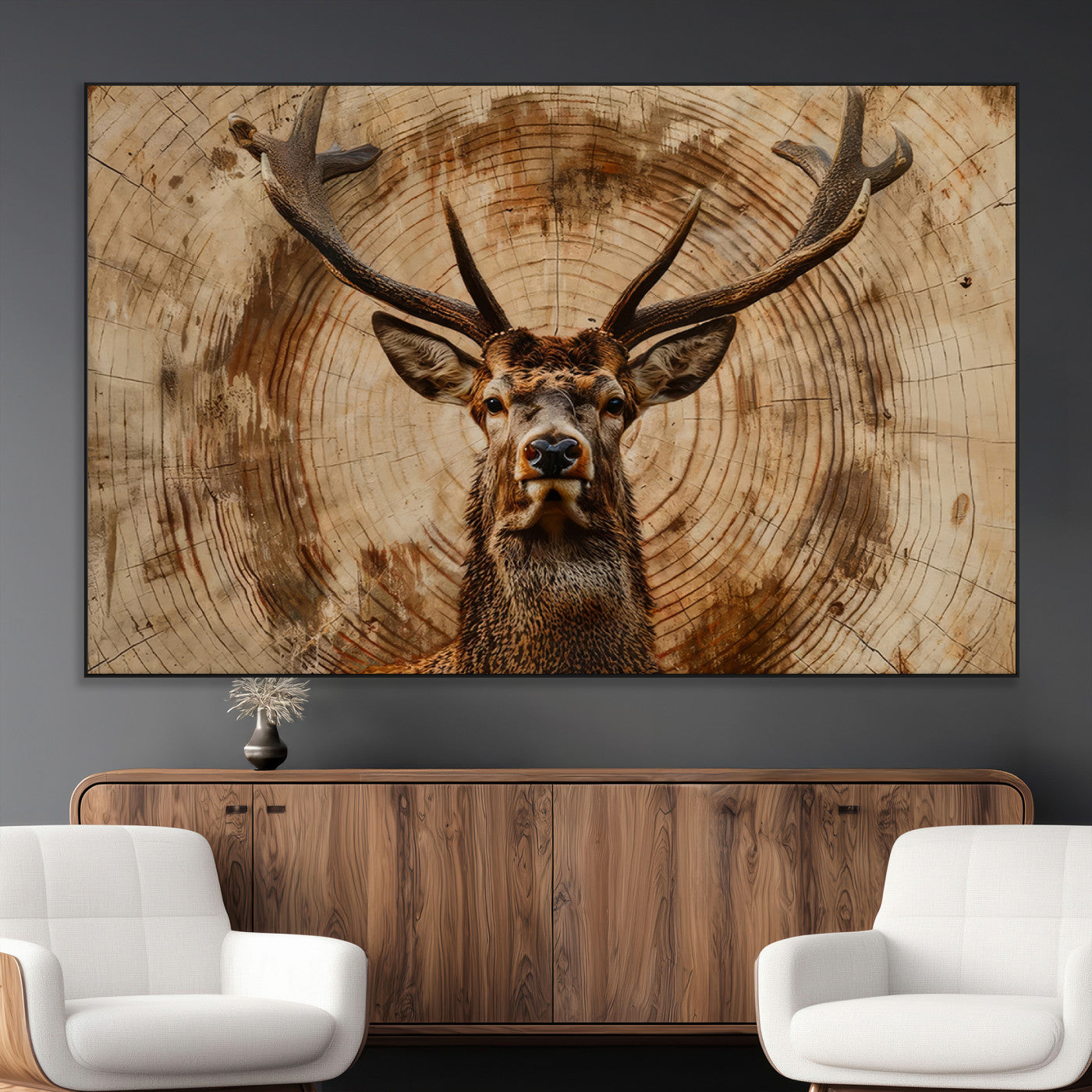 Wood Abstract Deer Wall Art | Rustic Wildlife Canvas Print |