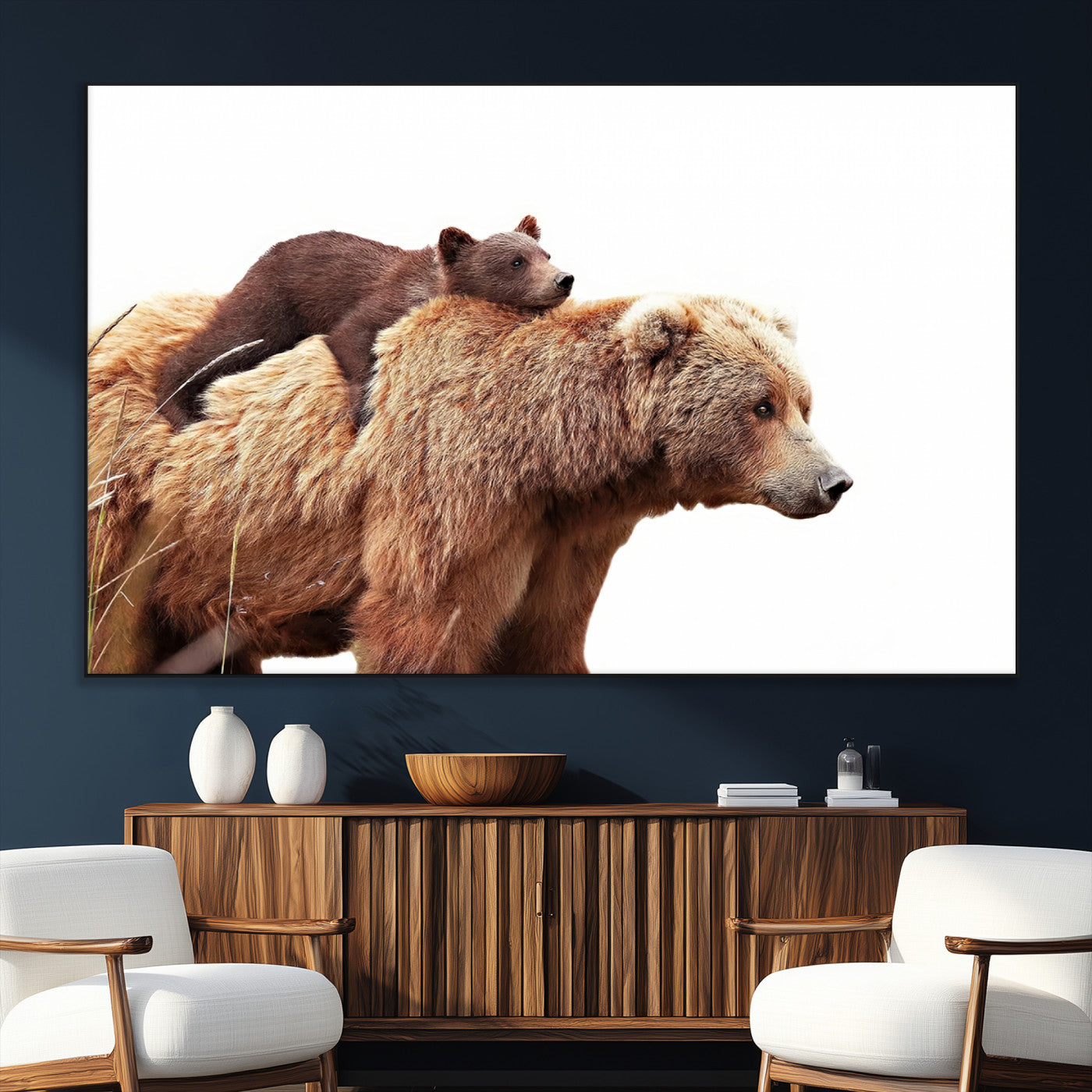 Mother and Baby Bear Canvas Wall Art - Adorable Wildlife