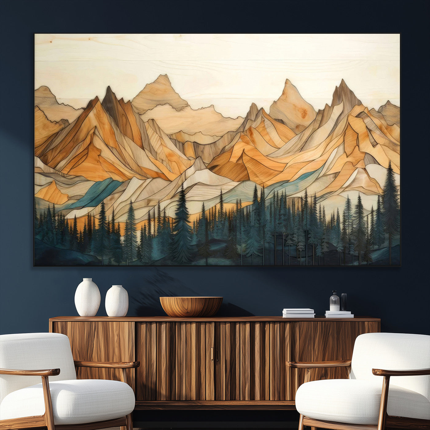 Rustic Wood Mountain Wall Art Print | Triptych Giclee Print