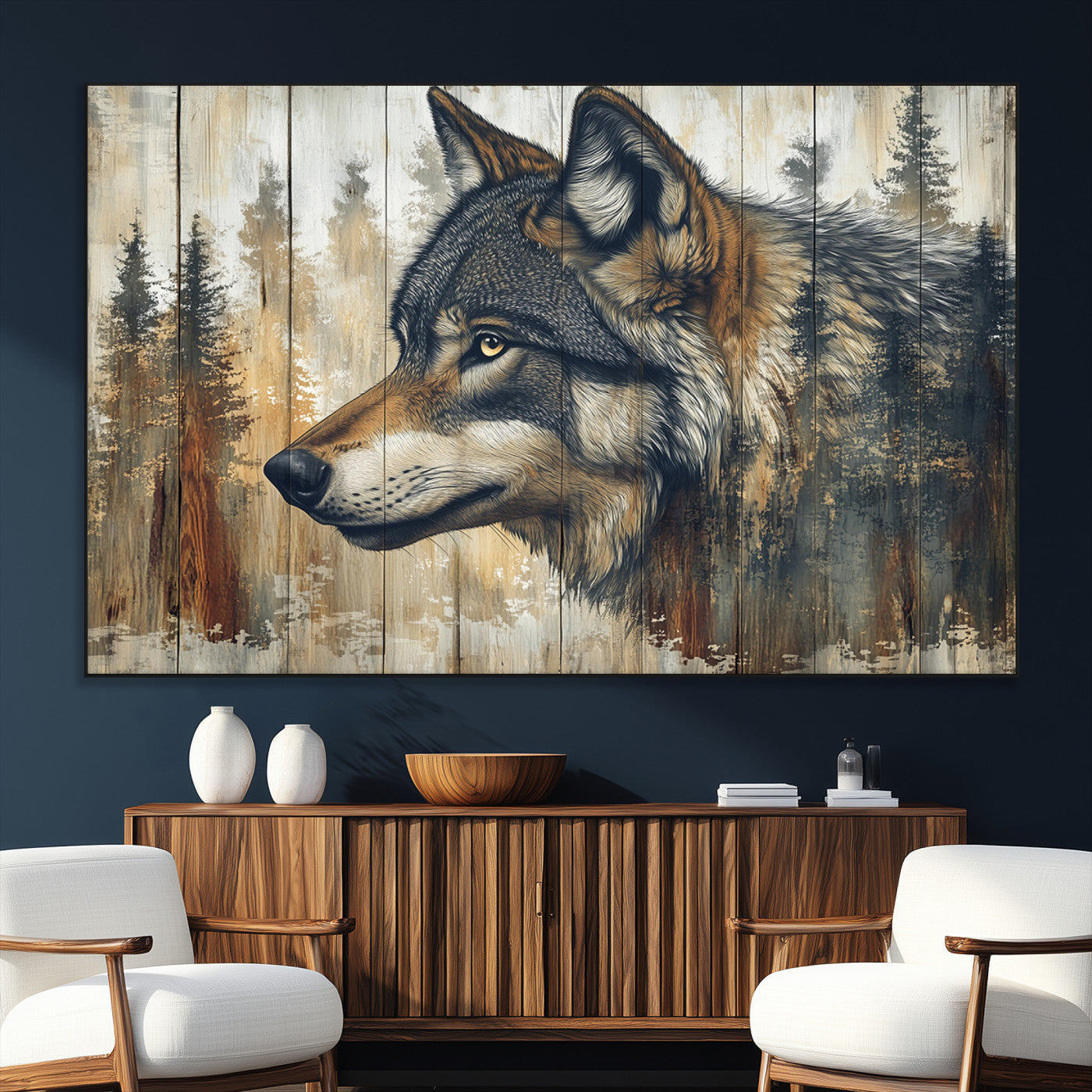 Rustic Wolf Wall Art Canvas Print – Vintage Woodland