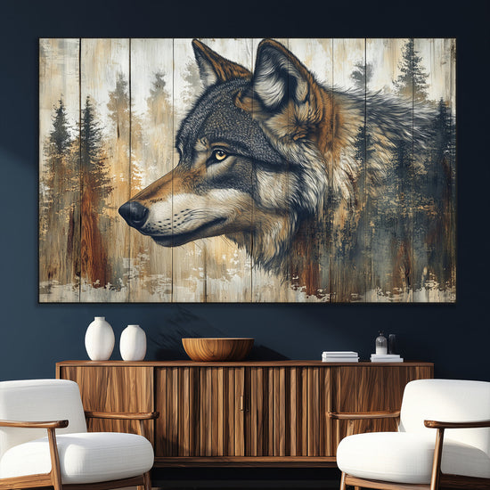 Rustic Wolf Wall Art Canvas Print – Vintage Woodland