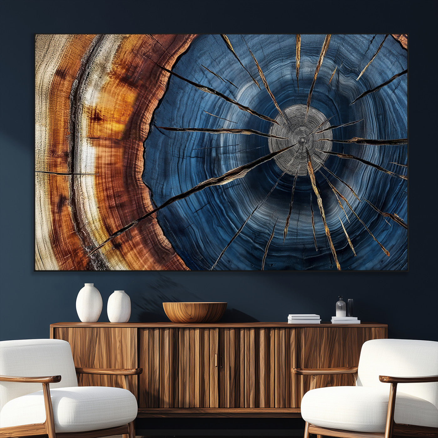Framed Abstract Tree Ring Wall Art Print Natural Rustic Wood
