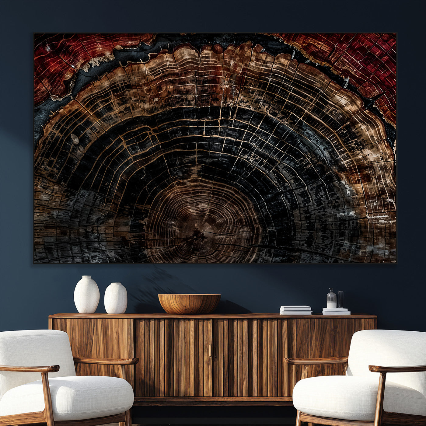 Dark Wood Ring Wall Art Canvas Print – Framed Abstract Tree