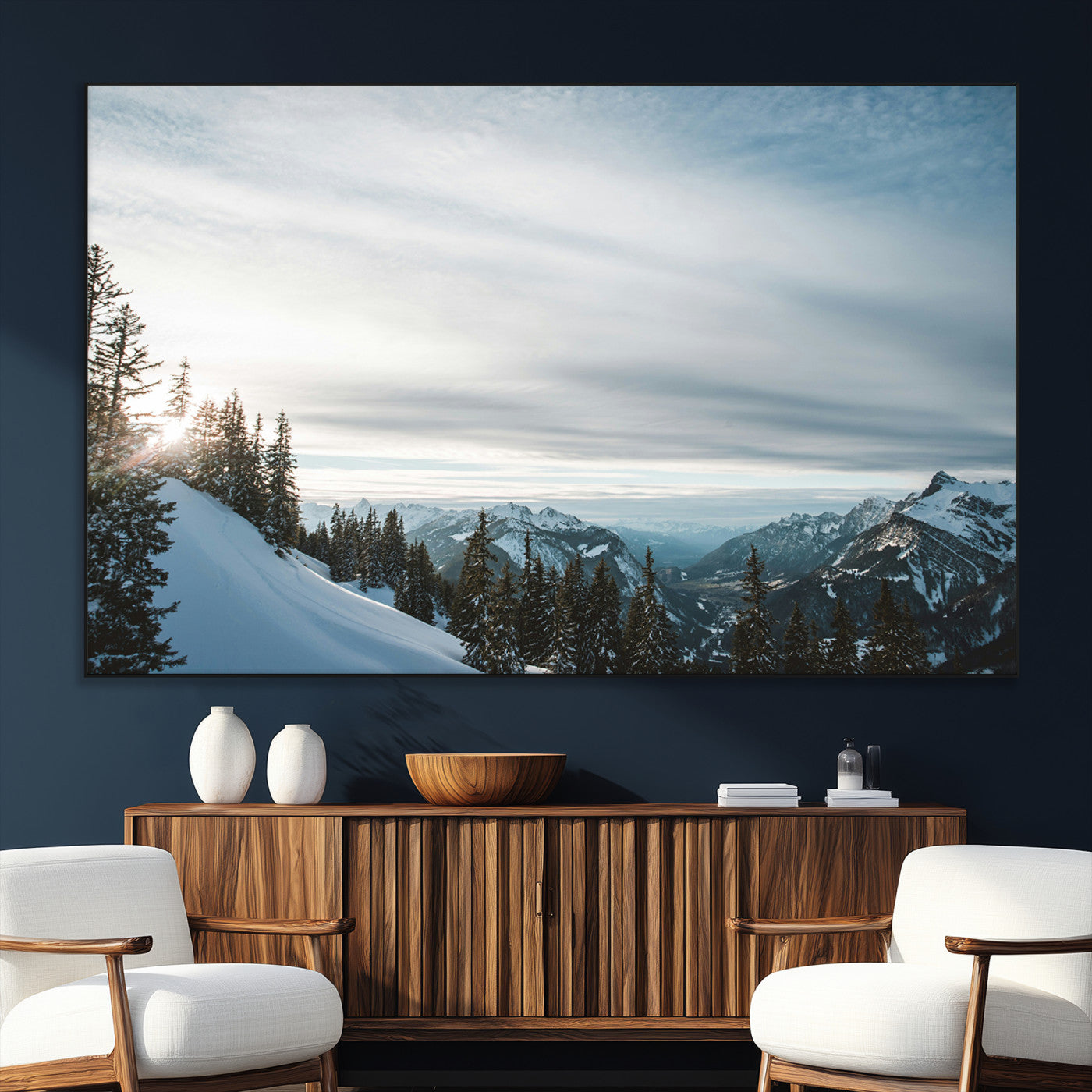 Snowy Mountains Wall Art Canvas Print – Framed Alpine