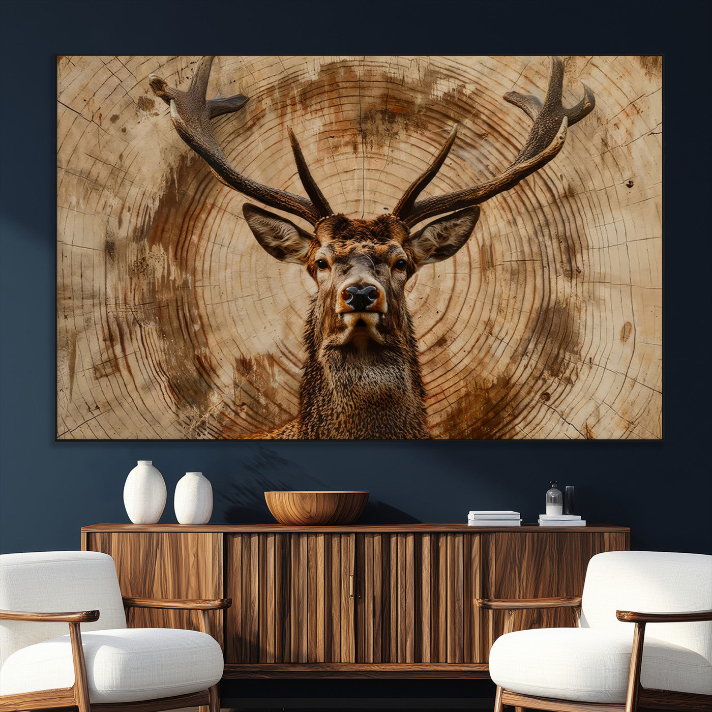 Wood Abstract Deer Wall Art | Rustic Wildlife Canvas Print |