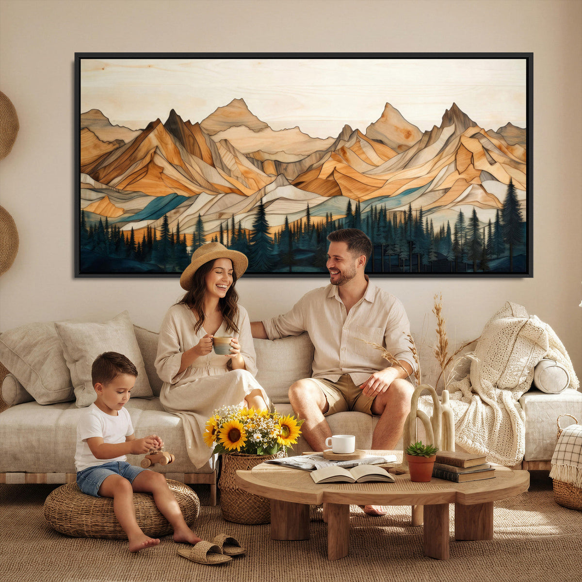 Rustic Wood Mountain Wall Art Print | Triptych Giclee Print