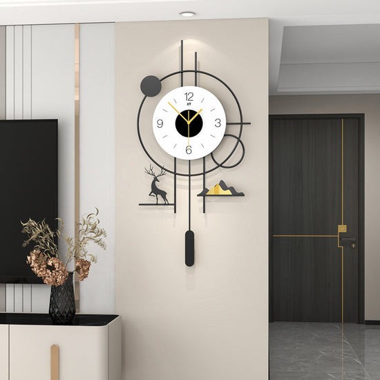 Modern Geometric Deer Pendulum Wall Clock Minimalist Living Room Decor