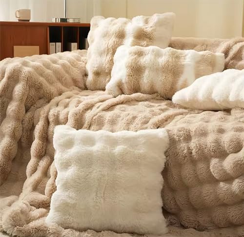 Luxury Faux Fur Decorative Filled Throw Pillow 18" W x 18" L – Ivory Plush Fluffy Cushion for Couch, Bedroom, Living Room and Office Décor