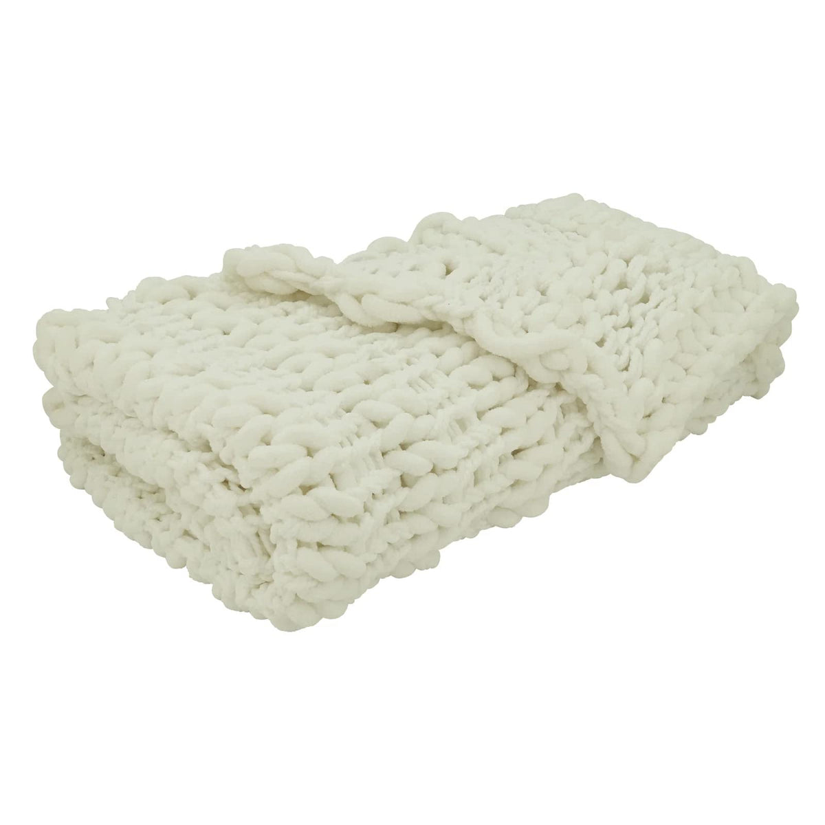 Fennco Styles Chunky Cable Knit Throw Blanket 50" W X 60" L – White Cozy Blanket for Couch, Bedroom, Living Room and Office Décor