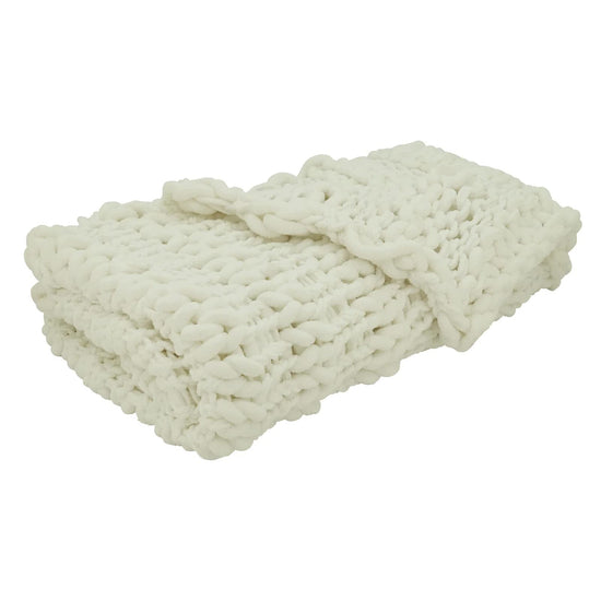 Fennco Styles Chunky Cable Knit Throw Blanket 50" W X 60" L – White Cozy Blanket for Couch, Bedroom, Living Room and Office Décor