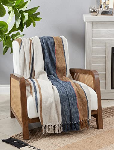 Striped Cotton Throw Blanket with Tassel 52" W x 68" L — decorative throw blanket for sofa couch and bedroom online gift shop find