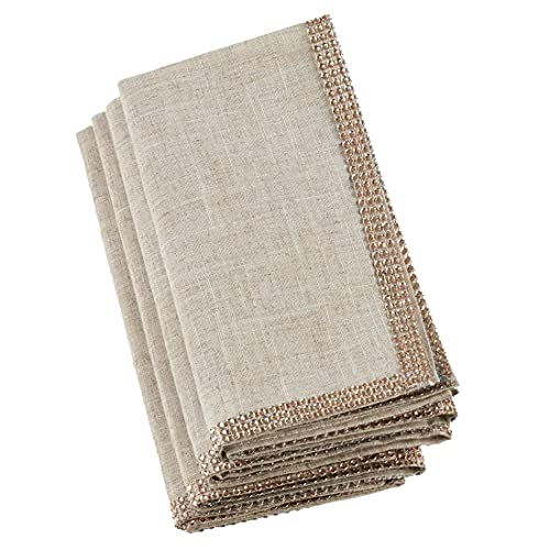 Elegant Lily Collection Studded Design Cloth Napkins 20" W x 20" L, Set of 4 - White Rhinestone Dinner Napkins for Dining Table, Banquets, Family Gathering and Special Occasion