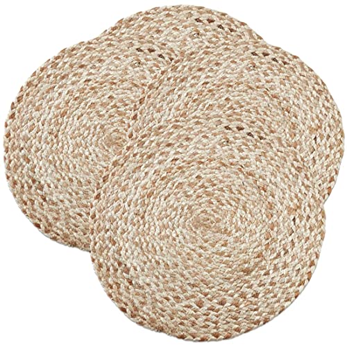 Fennco Styles 100% Jute Woven Design Farmhouse Placemats 16 Inch Round, Set of 4 - Natural Braided Table Mats for Home, Dining Room, Banquets, Family Gathering and Special Occasion