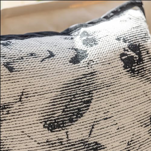 Art Style Leaf Feather Design Jacquard Throw Pillow Cover 18" W X 18" L – Black Woven Square Cushion Case for Couch, Sofa, Bedroom, Office and Living Room Décor