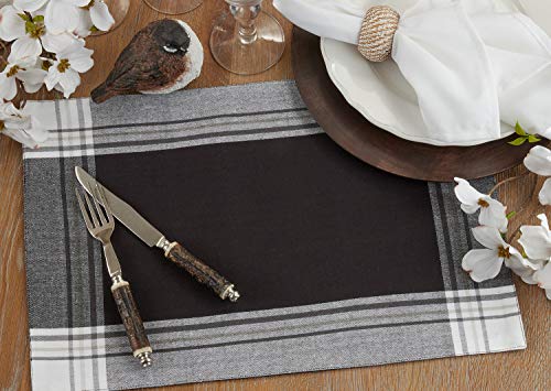 Contemporary Stripe Border Design 100% Cotton Table Placemats 13" W x 19" L, Set of 4 — dining table decor for home entertaining home styling accent