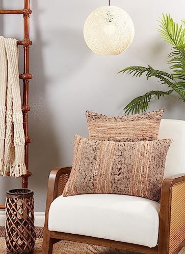 Fennco Styles Stripe Design Cotton Decorative Throw Pillow - Brown Woven Square Cushion for Home, Couch, Living Room, Bedroom, Office and Holiday Décor