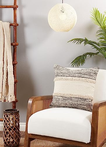 Fennco Styles Stripe Chindi Design Cotton Decorative Throw Pillow 20" W X 20" L – Black & Natural Textured Cushion for Couch, Sofa, Bedroom, Living Room and Office Décor