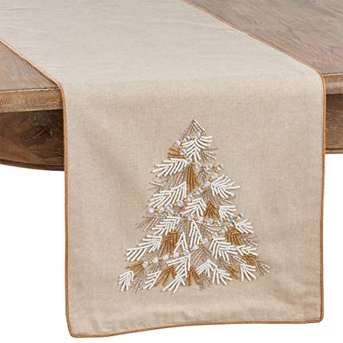 Beaded Christmas Tree Cotton Table Runner 16 x 72 Inch, Christmas table decor for festive holiday dining from Cedar & Spice Gifts