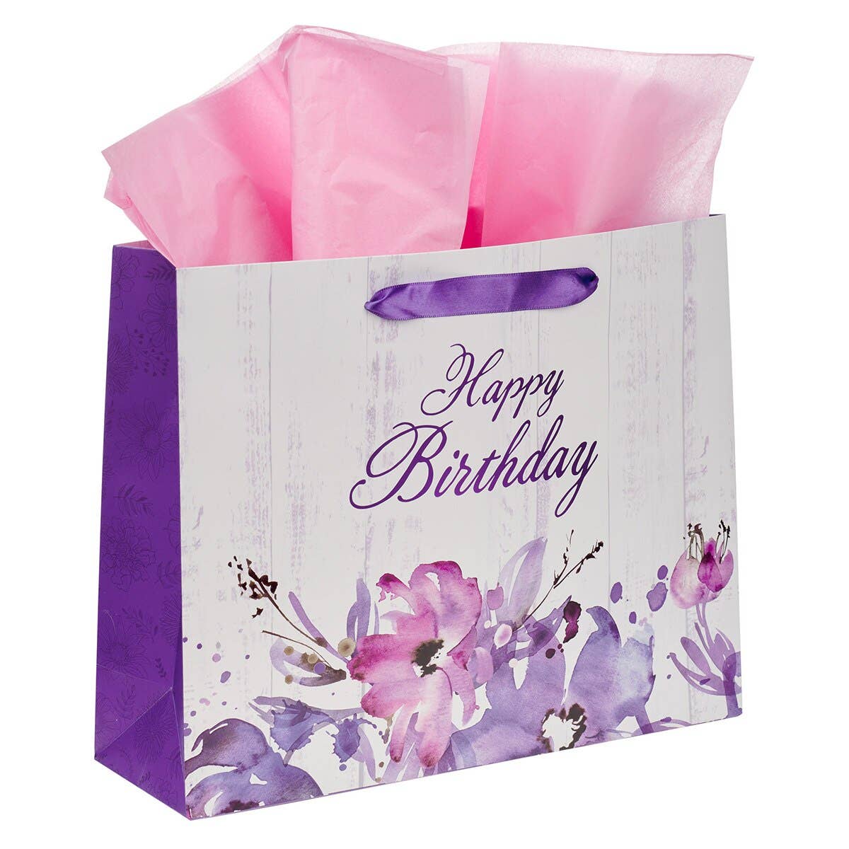 Happy Birthday Purple Floral Large Landscape Gift Bag and Ca