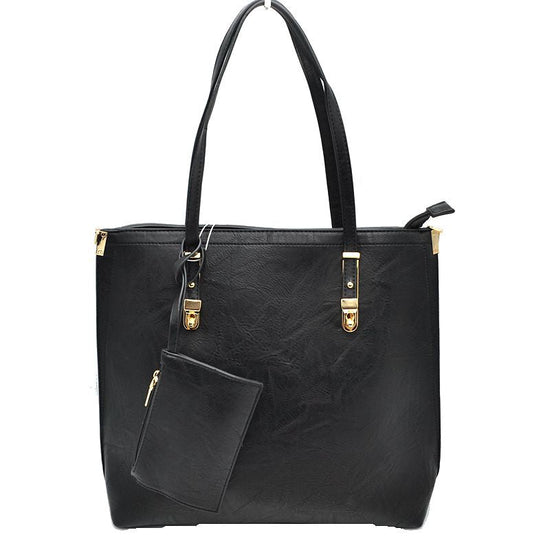 Soft Faux Leather Tote Handbag With Wallet