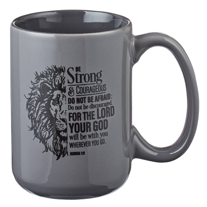 Mug Gray Lion Be Strong Josh. 1:9