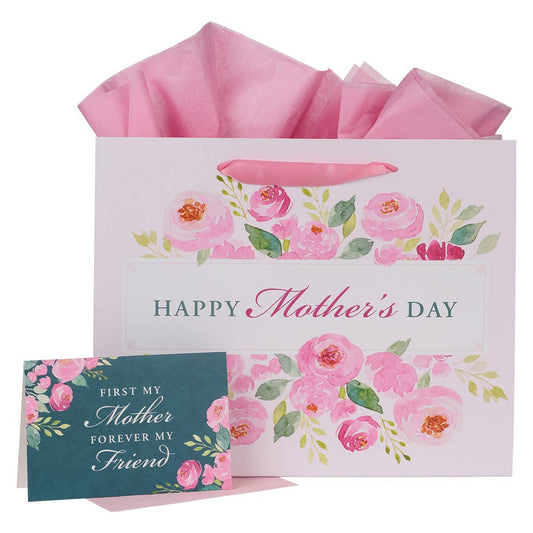 Gift Bag w/ Card LG Landscape Pink/Teal Happy Mother's Day
