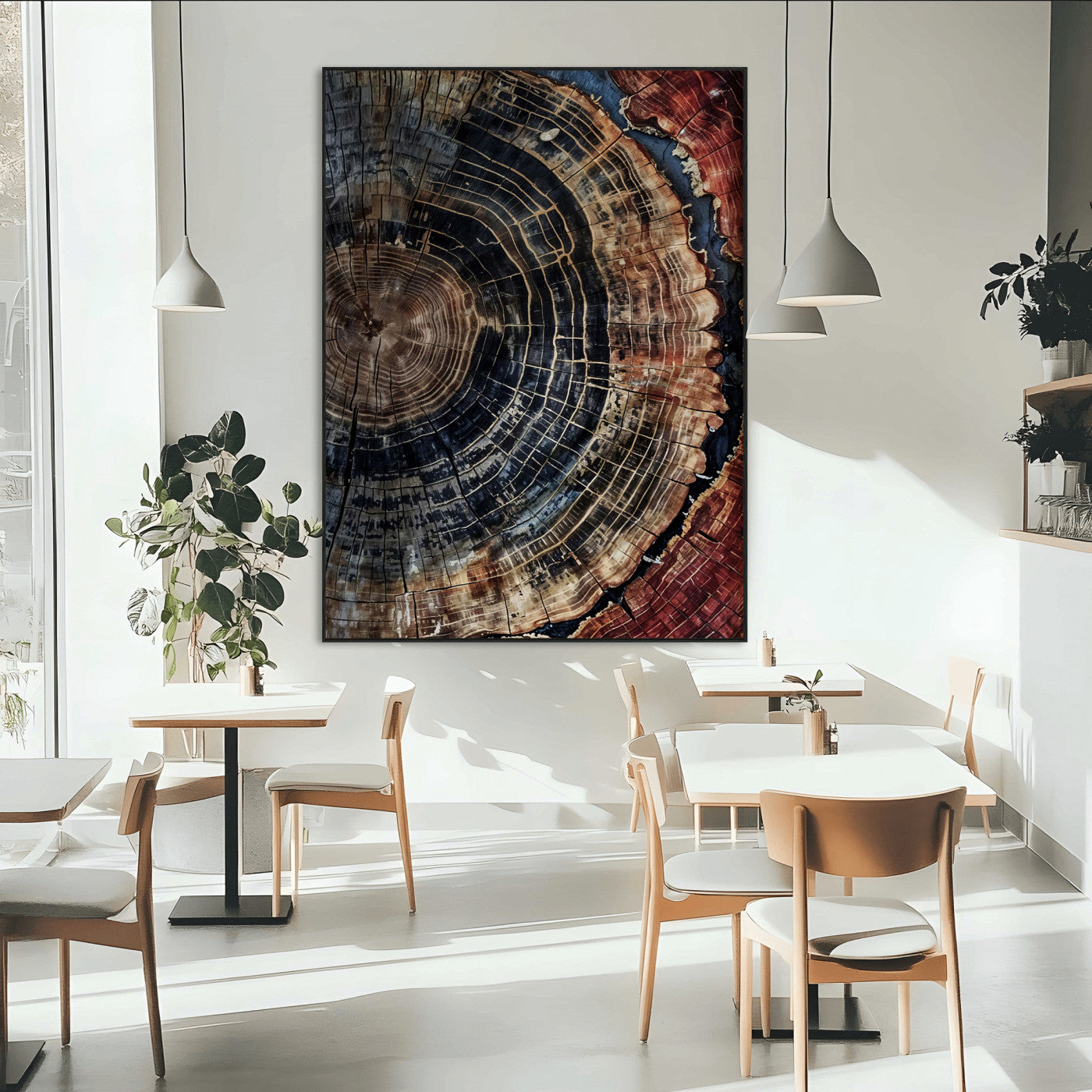 Tree Rings Wall Art Canvas Print – Framed Rustic Wood Scene