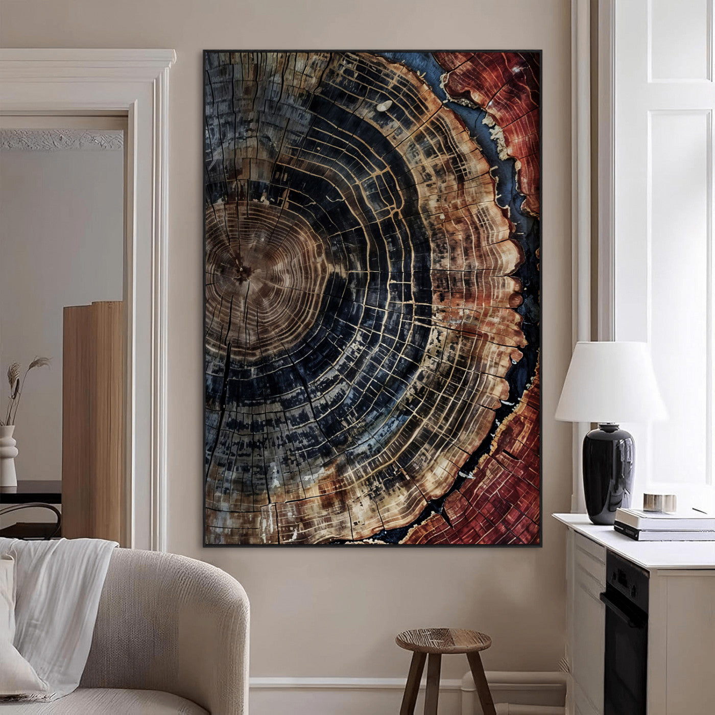 Tree Rings Wall Art Canvas Print – Framed Rustic Wood Scene