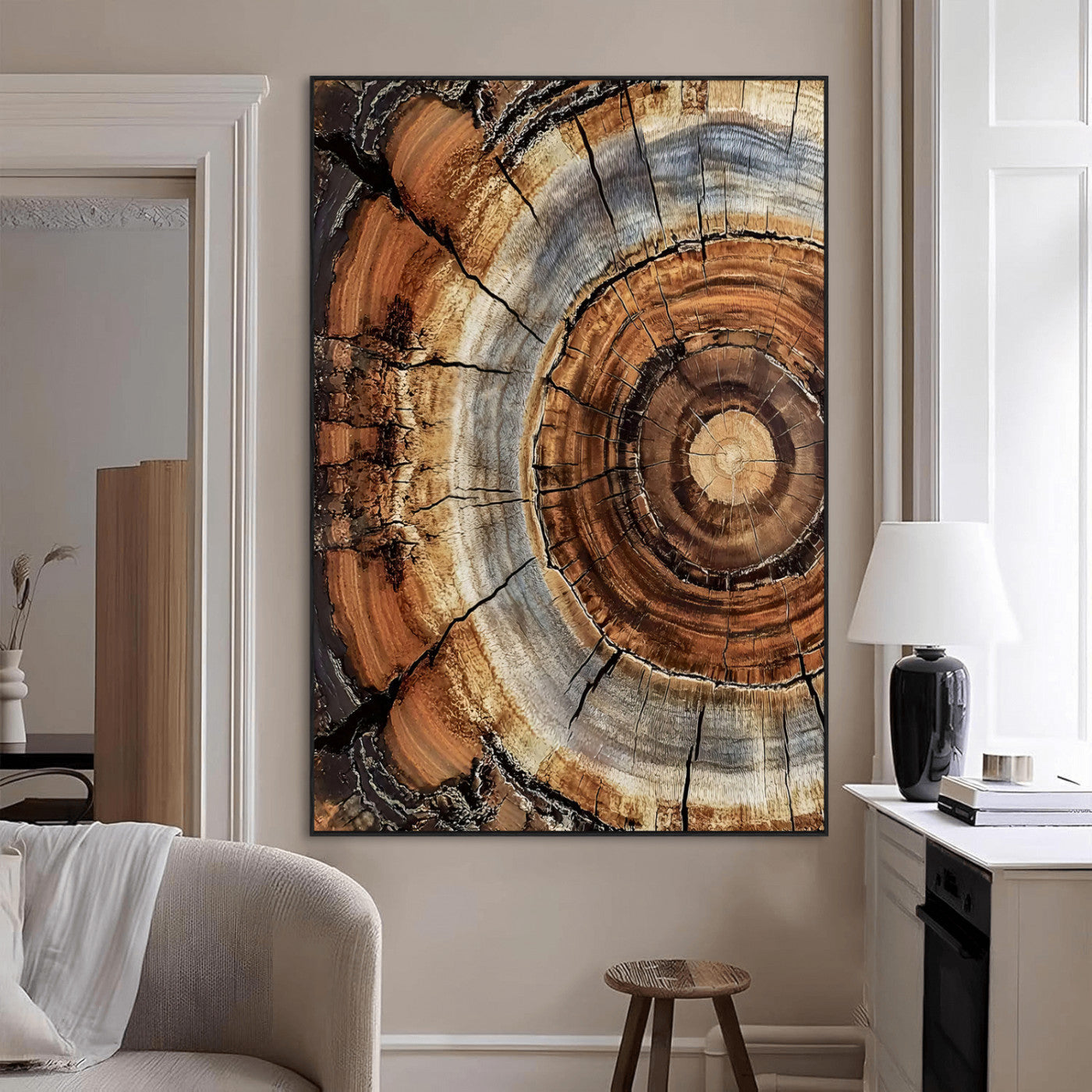 Tree Rings Wall Art Canvas Print – Rustic Wood Texture
