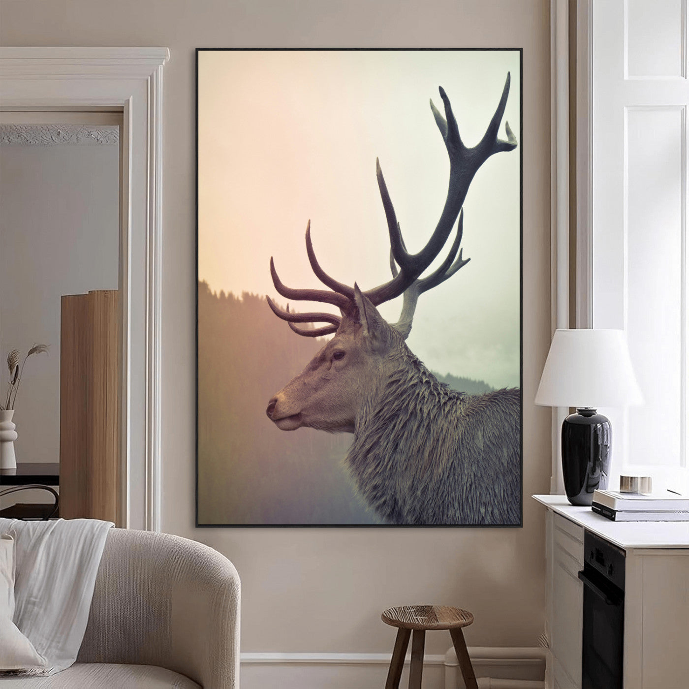 Deer Canvas Wall Art Print – Framed Woodland Animal Rustic