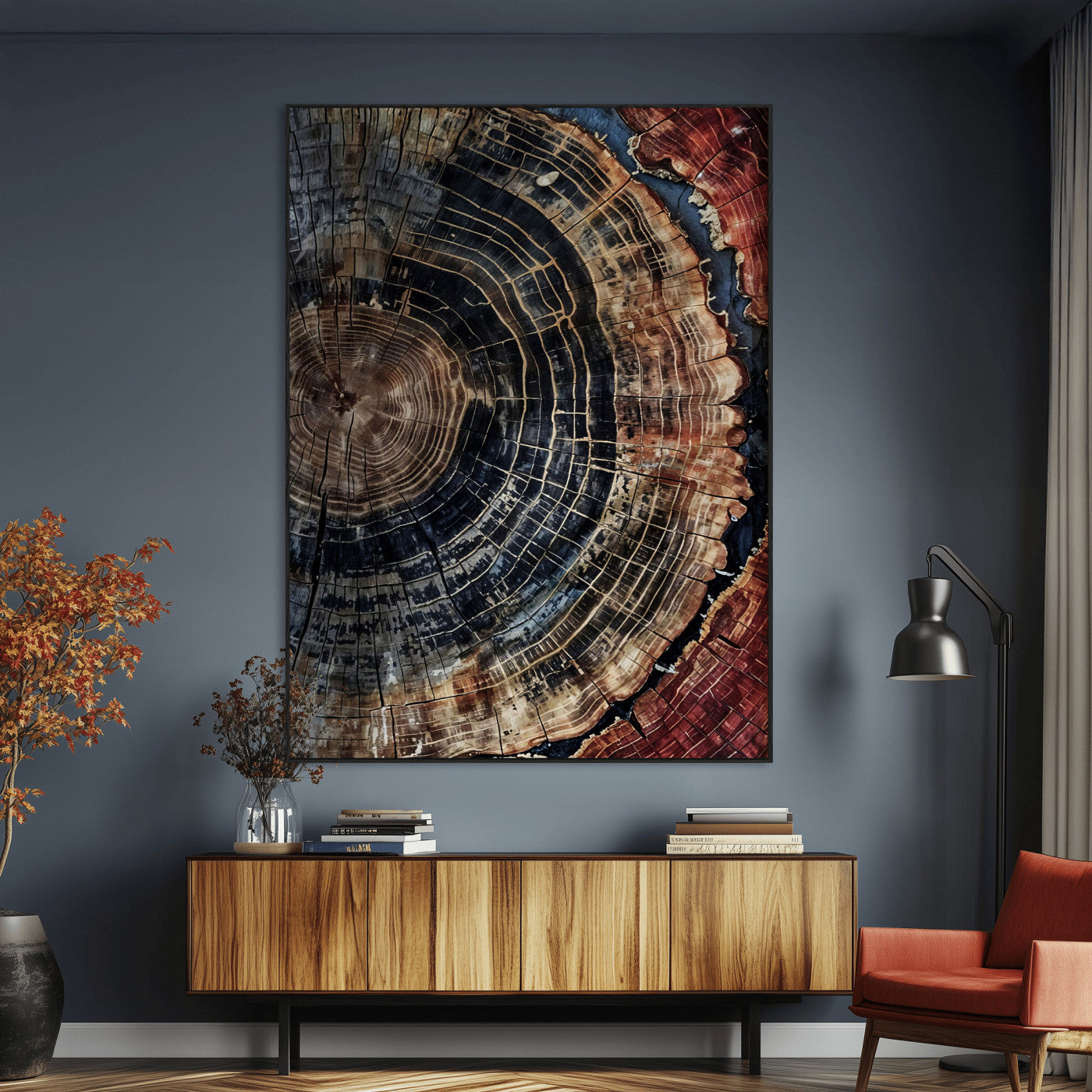 Tree Rings Wall Art Canvas Print – Framed Rustic Wood Scene