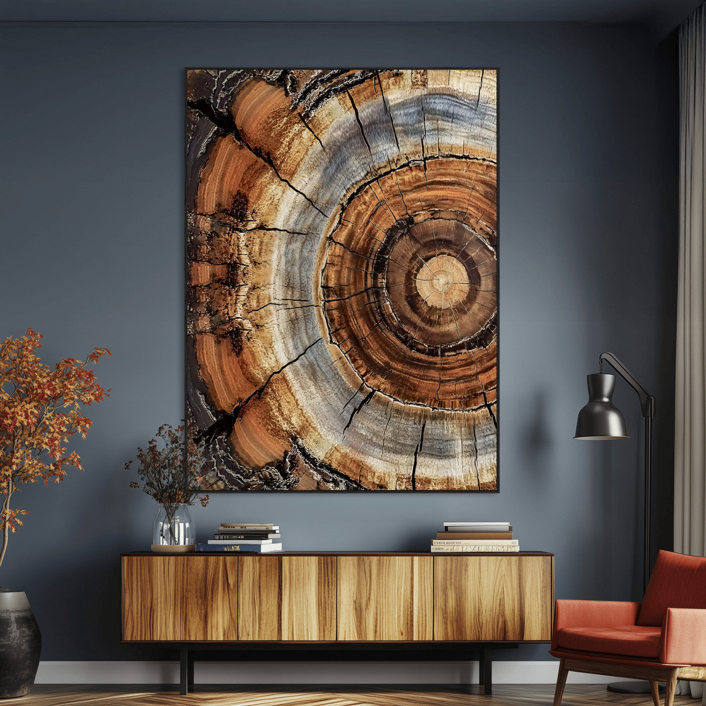 Tree Rings Wall Art Canvas Print – Rustic Wood Texture