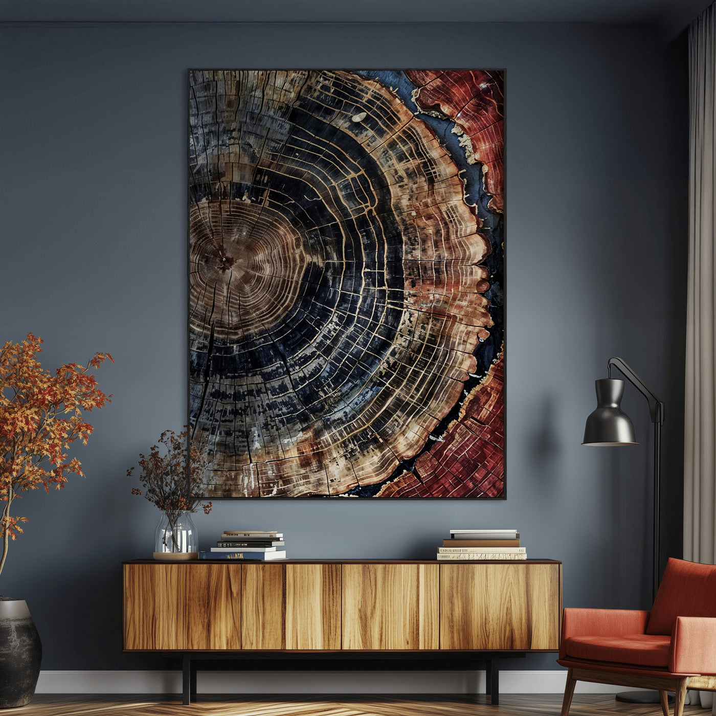 Tree Rings Wall Art Canvas Print – Framed Rustic Wood Grain
