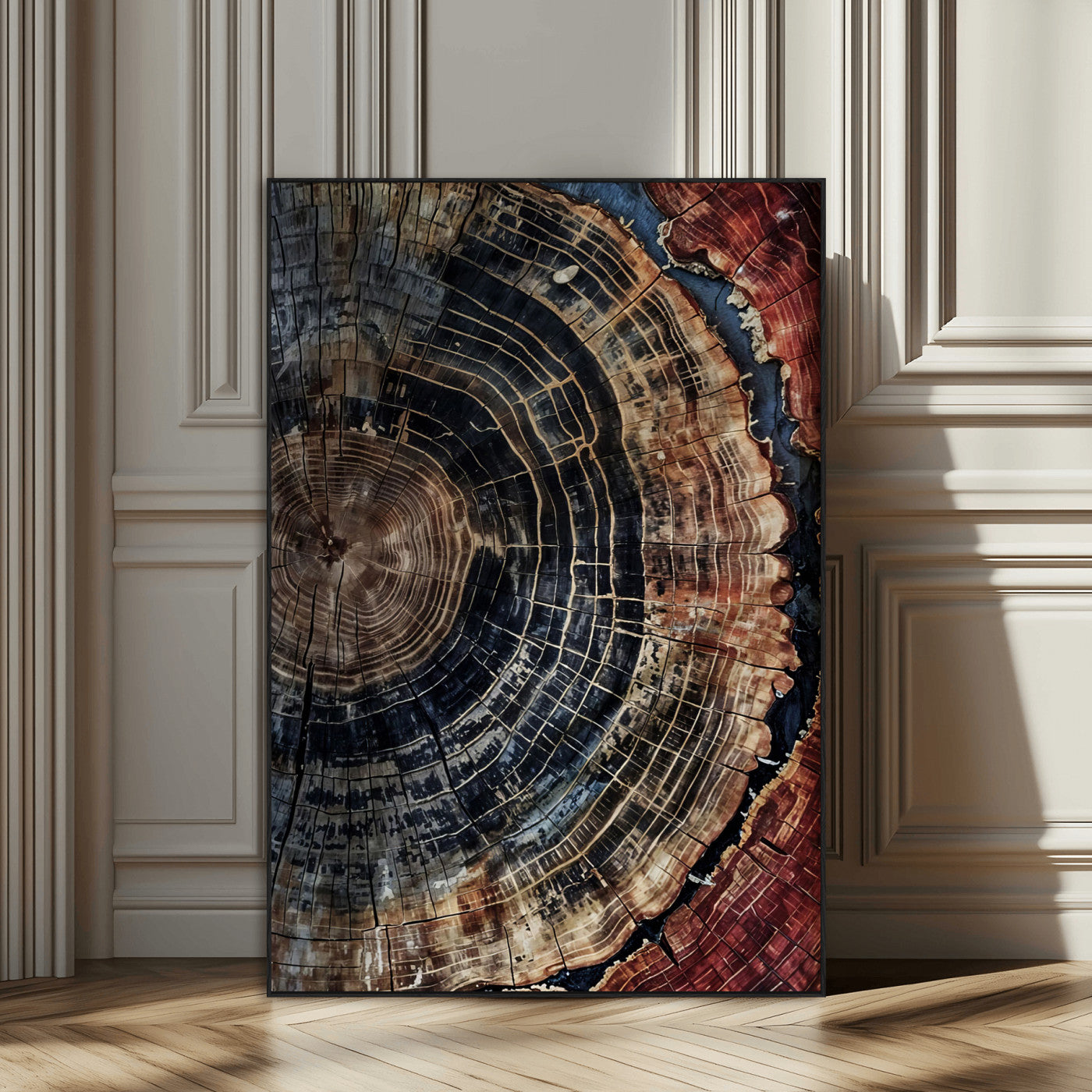 Tree Rings Wall Art Canvas Print – Framed Rustic Wood Scene