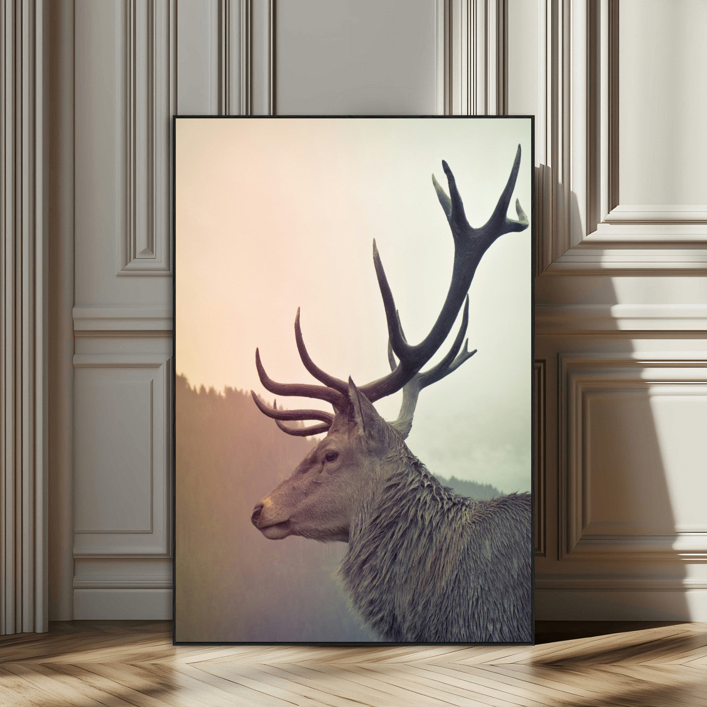 Deer Canvas Wall Art Print – Framed Woodland Animal Rustic