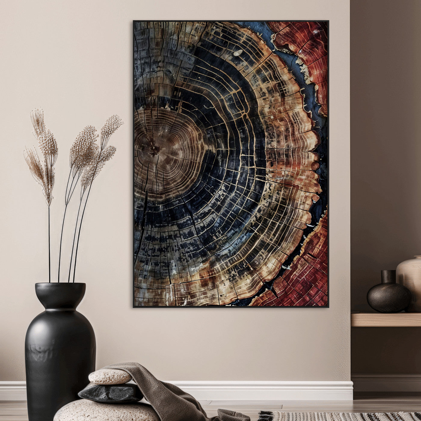 Tree Rings Wall Art Canvas Print – Framed Rustic Wood Scene